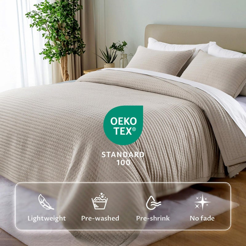 KASENTEX Oversized Queen Quilt Set 102"x106" â€“ Soft Washed 3-Layer Lightweight Bedspread, Minimalist Nordic Design, All-Season Spring & Summer Quilt Set (1 Quilt + 2 Pillow Shams),Light Taupe - Image 2